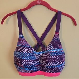 Colorful Patterned Bra with Purple Straps